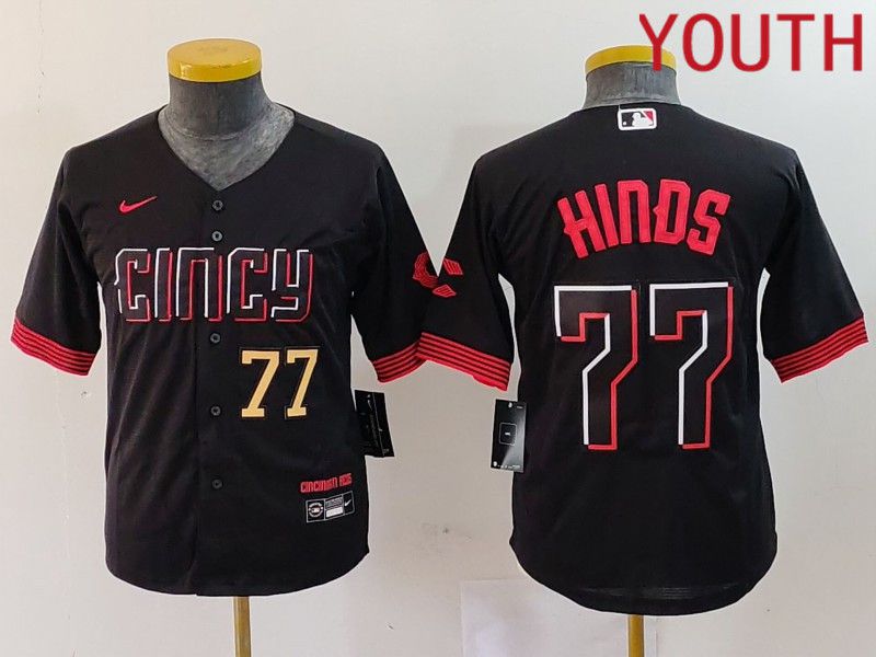 Youth Cincinnati Reds #77 Hinds Black City Edition Nike 2024 MLB Jersey style 2->->Youth Jersey